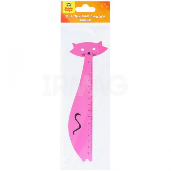 Линейка Мульти-Пульти пластиковая Кошка прозрачная розовая (15 см)