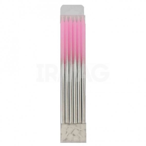 Свечи с держателям Maoming Pink & Silver металлик 15 см (12 шт)