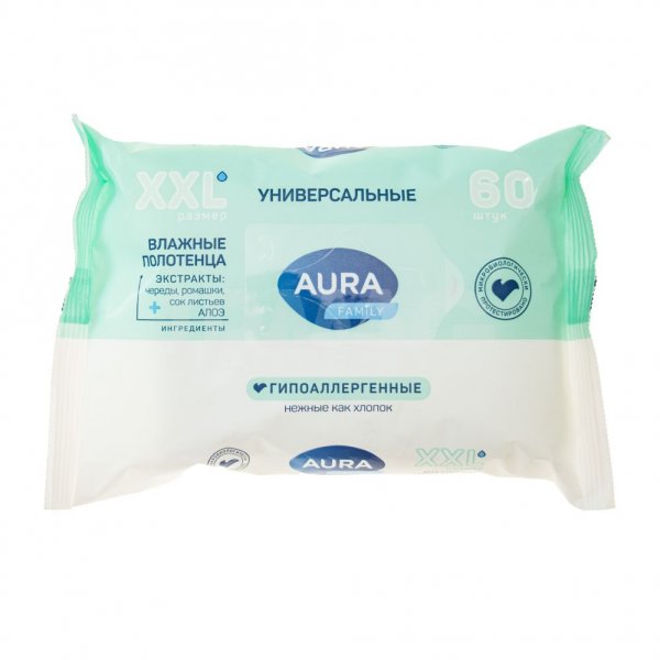 Влажные полотенца Aura Family Гипоаллергенные (60 шт)