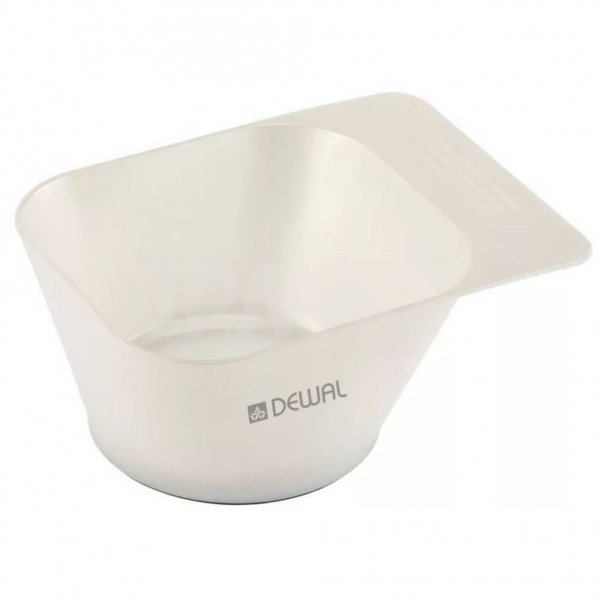 Чаша для окрашивания Dewal JPP151L квадратная с ручкой, с резинкой, белая (300 мл)
