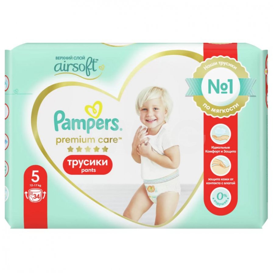 Подгузники-трусики Pampers Premium Care Pants Ночные (5) Junior 12-17 кг  (34 шт.) - IRMAG.RU