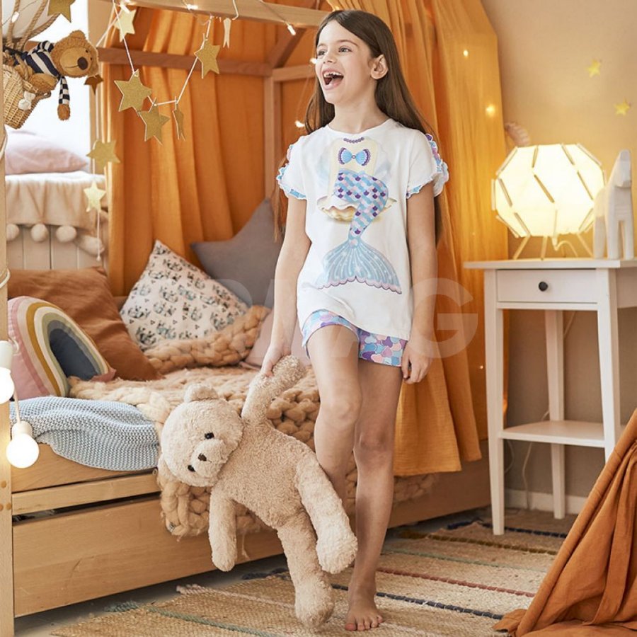 Пижама для девочек Juno Sleepwear SS20GJ501 (футболка + шорты) - белый р.  92-98 - IRMAG.RU