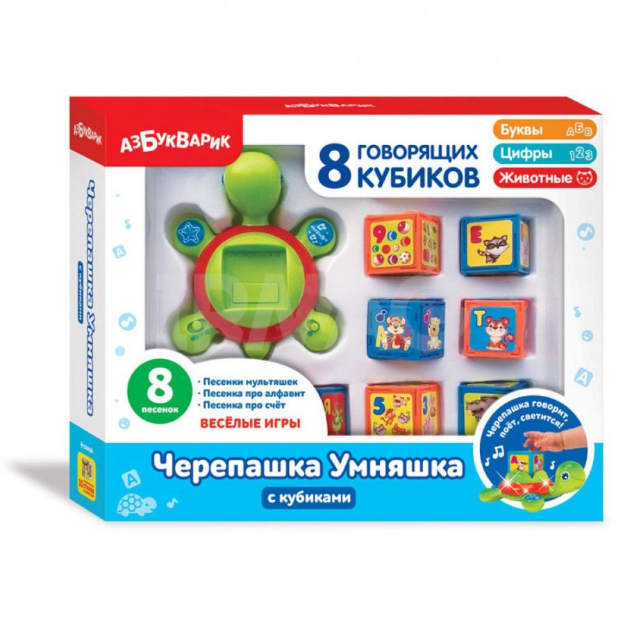 Музыкальная игрушка Азбукварик Черепашка Умняшка с кубиками 3+