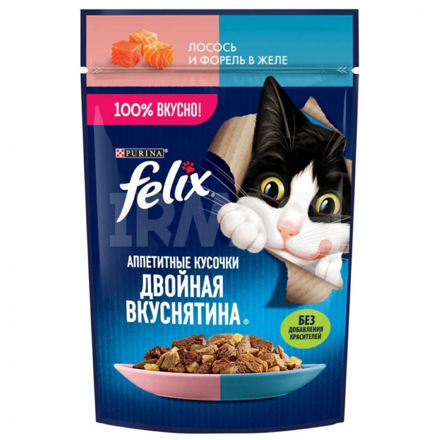 Корм влажный для кошек Felix Двойная вкуснятина Лосось-форель (75 г) -  IRMAG.RU