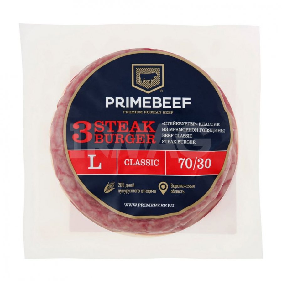 Котлеты для бургера Primebeef из мраморной говядины 70/30 заморозка (390 г)  - IRMAG.RU