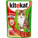 Корм влажный для кошек Kitekat с Говядиной в соусе, пауч (85 г)