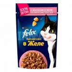 Корм влажный для кошек Felix Sensations с Лососем в желе со вкусом трески, пауч (85 г)