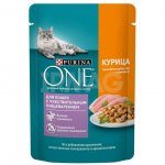 Корм влажный для кошек Purina One с чувствительным пищеварением с курицей и морковью (75 г)