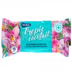 Влажные салфетки Aura Tropic Coctail Освежающие, антибактериальные (15 шт)