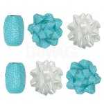 Набор упаковочный Золотая сказка горошек белый голубой (4 банта + 2 ленты)