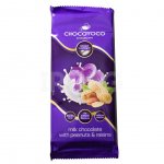 Шоколад молочный Chocomoco с дробленным арахисом и изюмом (100 г)