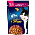 Корм влажный для кошек Felix Sensations с Уткой в желе и шпинатом, пауч (85 г)